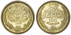 ÉGYPTE
Hussein Kamal (1915-1917). 100 piastres 1916. Fr.99 ; Or - 8,50 g - 24 mm - 12 h
Rare. TTB.
