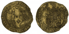 ESPAGNE
Ferdinand et Isabelle (1476-1516). Double excellente ND, S, Séville. Fr.129 ; Or - 6,79 g - 30 mm - 5 h
Flan irrégulier mais portraits bien ...