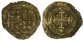 ESPAGNE
Charles et Jeanne (1516-1556). Escudo ND, S, Séville. Fr.153 ; Or - 3,32 g - 23 mm - 5 h
Flan irrégulier. TTB.