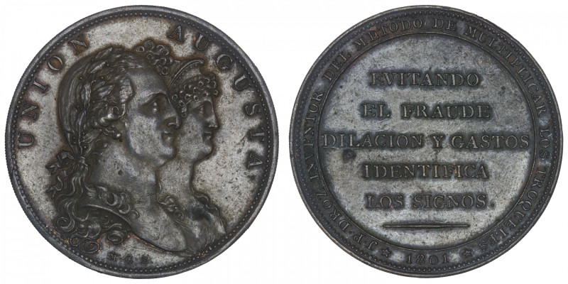 ESPAGNE
Charles IV (1788-1808). Essai de monnayage de Droz, Union Augusta 1801....