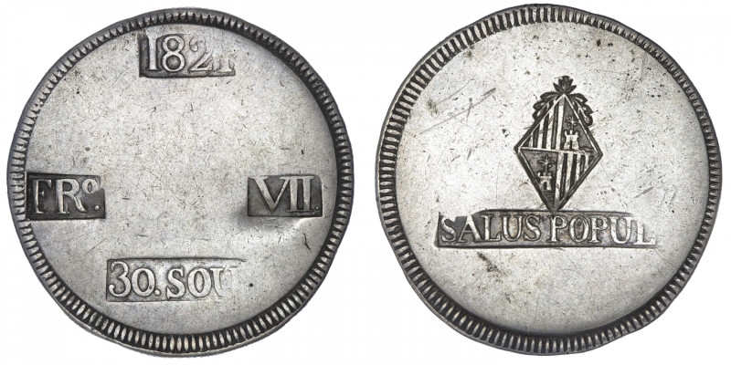 ESPAGNE
Ferdinand VII (1808-1833). 30 sueldos (sous) 1821, Majorque. KM.L53.1 ;...