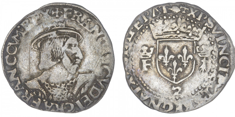 FRANCE / CAPÉTIENS
François Ier (1515-1547). Demi-teston de Bretagne 8e type ND...