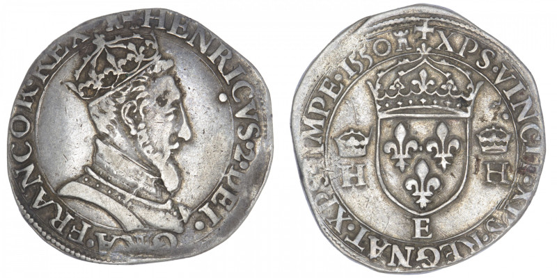 FRANCE / CAPÉTIENS
Henri II (1547-1559). Teston, 1e type 1550, E, Tours. Dy.981...