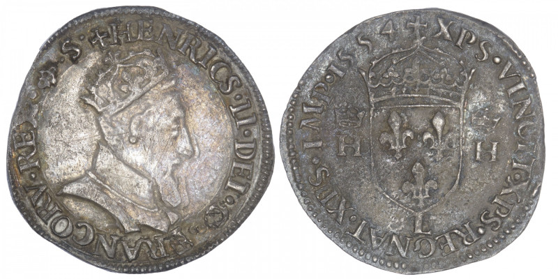 FRANCE / CAPÉTIENS
Henri II (1547-1559). Teston, 1e type 1554, L, Bayonne. Dy.9...