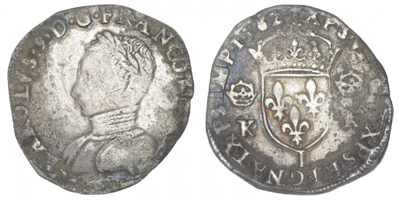 FRANCE / CAPÉTIENS
Charles IX (1560-1574). Teston, 3e type 1562, L, Bayonne. Dy...