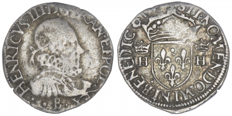 FRANCE / CAPÉTIENS
Henri III (1574-1589). Demi-teston (1575-77), B, Rouen. Dy.1...