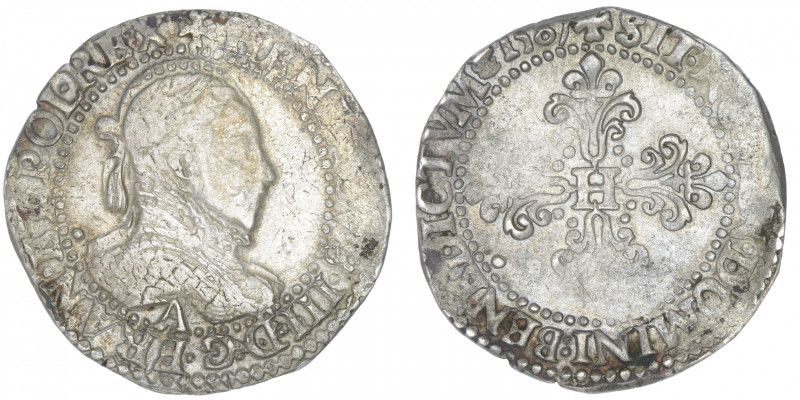 FRANCE / CAPÉTIENS
Henri III (1574-1589). Demi-franc au col plat 1587, A, Paris...