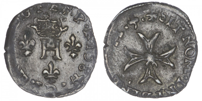 FRANCE / CAPÉTIENS
Henri III (1574-1589). Liard à la croix du Saint-Esprit 1584...