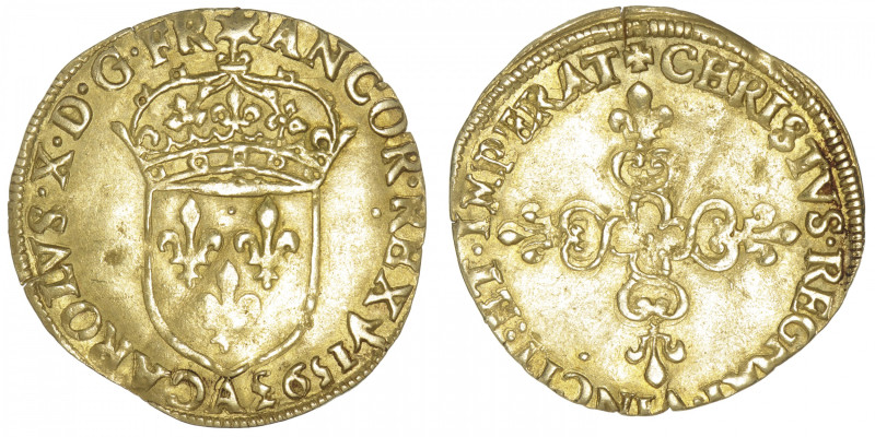 FRANCE / CAPÉTIENS
Charles X (1589-1594). Écu d’or au soleil 1er type 1593, A, ...