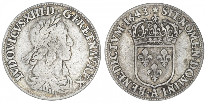 FRANCE / CAPÉTIENS
Louis XIII (1610-1643). Quart d’écu, 3e type 1643, A, Paris ...