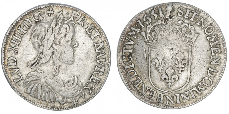 FRANCE / CAPÉTIENS
Louis XIV (1643-1715). Demi-écu à la mèche longue 1651, N, M...