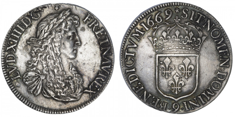 FRANCE / CAPÉTIENS
Louis XIV (1643-1715). Écu au buste juvénile, 2e poinçon d’e...