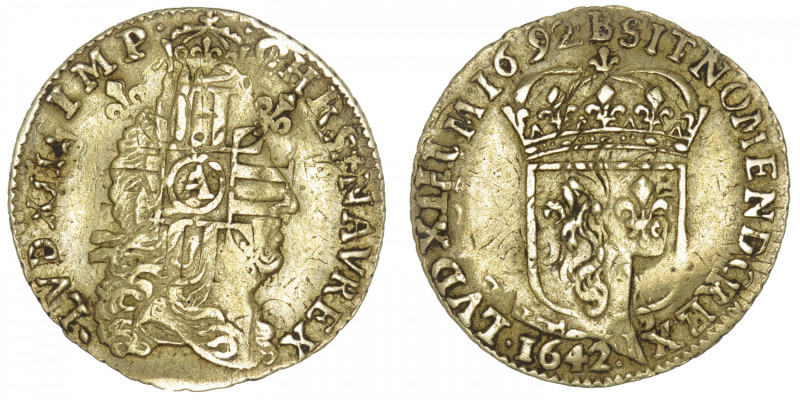 FRANCE / CAPÉTIENS
Louis XIV (1643-1715). Demi-louis d’or à l’écu 1692, B, Roue...