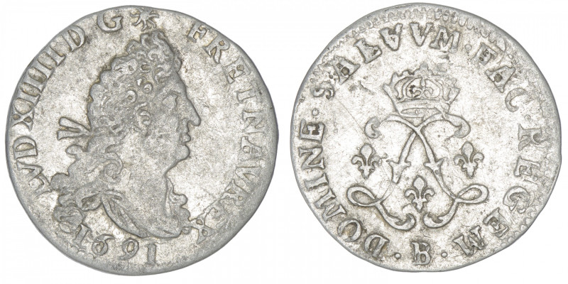 FRANCE / CAPÉTIENS
Louis XIV (1643-1715). Quadruple sol aux deux L 1691, B, Rou...