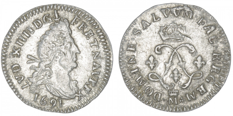 FRANCE / CAPÉTIENS
Louis XIV (1643-1715). Quadruple sol aux deux L 1691, M cour...