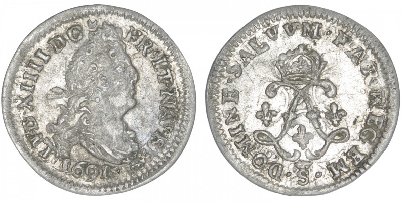 FRANCE / CAPÉTIENS
Louis XIV (1643-1715). Quadruple sol aux deux L 1691, S cour...