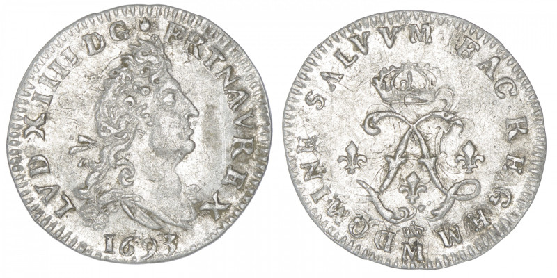 FRANCE / CAPÉTIENS
Louis XIV (1643-1715). Quadruple sol aux deux L 1693, M cour...