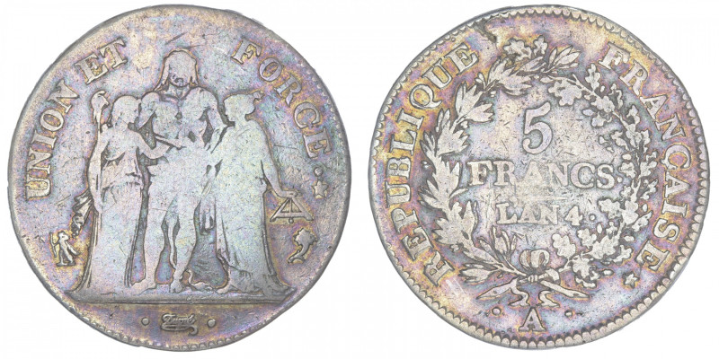 FRANCE
Directoire (1795-1799). 5 francs Union et Force An 4, A, Paris. G.563 - ...