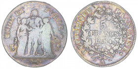 FRANCE
Directoire (1795-1799). 5 francs Union et Force An 4, A, Paris. G.563 - F.288 ; Argent - 24,64 g - 37 mm - 6 h
TB.