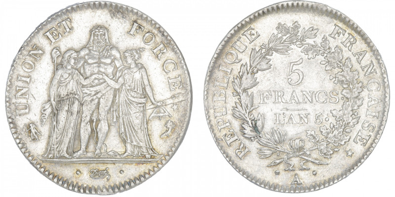 FRANCE
Directoire (1795-1799). 5 francs Union et Force An 5, A, Paris. G.563 - ...