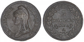FRANCE
Directoire (1795-1799). 2 décimes Dupré An 4, A, Paris. G.300 - F.145 ; Cuivre - 21,05 g - 32 mm - 6 h
Agréable exemplaire. Léger plat sur le...