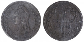 FRANCE
Directoire (1795-1799). 2 décimes Dupré An 4, A, Paris. G.300 - F.145 ; Cuivre - 32 mm - 6 h
PCGS AU53 (84662395). Beau TTB.