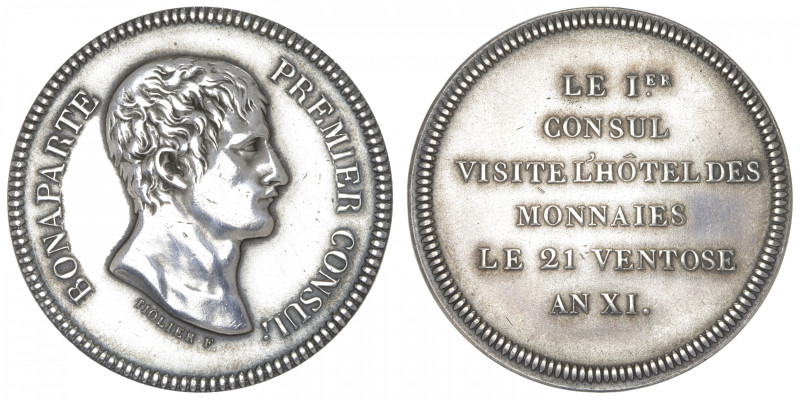 FRANCE
Consulat (1799-1804). Module de 5 francs, visite à la Monnaie de Paris A...