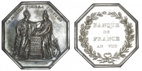 FRANCE
Consulat (1799-1804). Jeton, la Banque de France An VIIII, Paris. Br.28 ; Argent - 21,97 g - 36 mm - 12 h
Frappe originale sans poinçon. Supe...