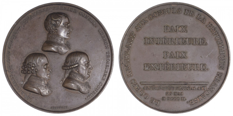 FRANCE
Consulat (1799-1804). Médaille, promulgation du Traité d’Amiens, par Jeu...