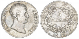FRANCE
Premier Empire / Napoléon Ier (1804-1814). 5 francs Empereur, type intermédiaire An 12, K, Bordeaux. G.579 - F.302 ; Argent - 24,62 g - 37 mm ...
