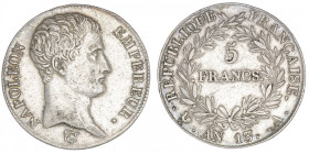 FRANCE
Premier Empire / Napoléon Ier (1804-1814). 5 francs tête nue, calendrier révolutionnaire An 13, A, Paris. G.580 - F.303 ; Argent - 24,89 g - 3...