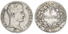 FRANCE
Premier Empire / Napoléon Ier (1804-1814). 5 francs tête nue, calendrier révolutionnaire An 14, A, Paris. G.580 - F.303 ; Argent - 24,66 g - 3...