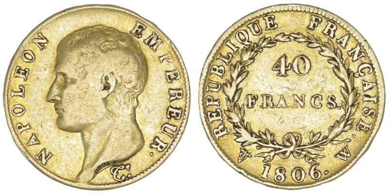 FRANCE
Premier Empire / Napoléon Ier (1804-1814). 40 francs République, tête nu...