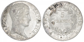 FRANCE
Premier Empire / Napoléon Ier (1804-1814). 5 francs tête nue, calendrier grégorien 1806, L, Bayonne. G.581 - F.304 ; Argent - 24,77 g - 37,5 m...