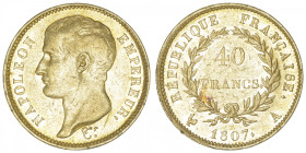 FRANCE
Premier Empire / Napoléon Ier (1804-1814). 40 francs type transitoire, tête nue 1807, A, Paris. G.1082a - F.539 - Fr.481 ; Or - 12,90 g - 26 m...