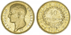 FRANCE
Premier Empire / Napoléon Ier (1804-1814). 40 francs type transitoire, tête nue 1807, M, Toulouse. G.1082a - F.539 - Fr.486 ; Or - 12,81 g - 2...