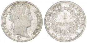 FRANCE
Premier Empire / Napoléon Ier (1804-1814). 5 francs République 1808, M, Toulouse. G.583 - F.306 ; Argent - 24,66 g - 37 mm - 6 h
TB.