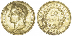 FRANCE
Premier Empire / Napoléon Ier (1804-1814). 40 francs Empire 1811, K, Bordeaux. G.1084 - F.541 - Fr.509 ; Or - 12,83 g - 26 mm - 6 h
Anciennem...