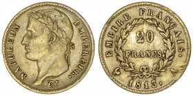 FRANCE
Premier Empire / Napoléon Ier (1804-1814). 20 francs Empire 1813, A, Paris. G.1025 - F.516 - Fr.511 ; Or - 6,45 g - 21 mm - 6 h
TTB.