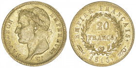 FRANCE
Premier Empire / Napoléon Ier (1804-1814). 20 francs Empire 1813, Utrecht. G.1025 - F.516 - Fr.521 ; Or - 6,41 g - 21 mm - 6 h
TTB.