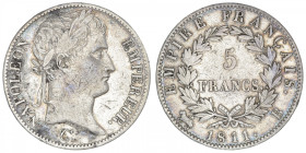 FRANCE
Premier Empire / Napoléon Ier (1804-1814). 5 francs Empire 1811, B, Rouen. G.584 - F.307 ; Argent - 24,78 g - 37 mm - 6 h
TB.