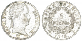 FRANCE
Premier Empire / Napoléon Ier (1804-1814). 5 francs Empire 1812, D, Lyon. G.584 - F.307 ; Argent - 37 mm - 6 h
Nettoyé. TB.