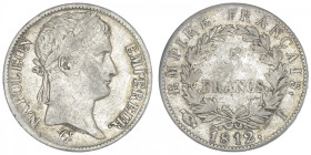FRANCE
Premier Empire / Napoléon Ier (1804-1814). 5 francs Empire 1812, I, Limoges. G.584 - F.307 ; Argent - 24,53 g - 37 mm - 6 h
TB.