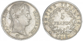 FRANCE
Premier Empire / Napoléon Ier (1804-1814). 5 francs Empire 1812, Q, Perpignan. G.584 - F.307 ; Argent - 24,82 g - 37 mm - 6 h
TB.
