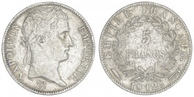 FRANCE
Premier Empire / Napoléon Ier (1804-1814). 5 francs Empire 1812, Utrecht. G.584 - F.307 ; Argent - 24,74 g - 37 mm - 6 h
Très rare et recherc...
