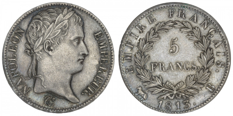 FRANCE
Premier Empire / Napoléon Ier (1804-1814). 5 francs Empire 1813, B, Roue...