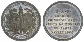 FRANCE
Premier Empire / Napoléon Ier (1804-1814). Essai au module de 2 francs, visite de S.A.E Charles, Prince de Bade à la Monnaie de Paris 1806, Pa...