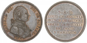 FRANCE
Premier Empire / Napoléon Ier (1804-1814). Essai au module de 2 francs, visite de S.A.R Louis Ch. Auguste, Prince de Bavière à la Monnaie de P...