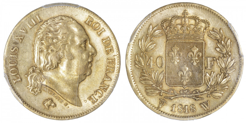 FRANCE
Louis XVIII (1814-1824). 40 francs 1818, W, Lille. G.1092 - F.542 - Fr.5...