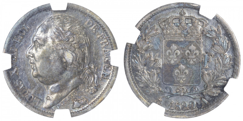 FRANCE
Louis XVIII (1814-1824). Demi-franc 1822, A, Paris. G.401 - F.179 ; Arge...